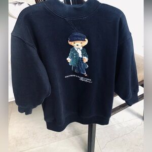 New! Ralph Lauren Navy  Blue Polo Bear Embroidered Sweatshirt. Size 4T